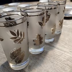 vintage mid century modern silver leaf glassware set