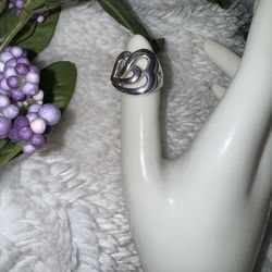 Vintage Linked Hearts Ring Sterling Silver, size 6