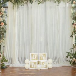 Set Of Two Sheer Off White Curtains For Backdrops