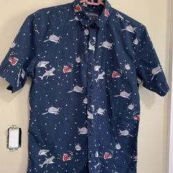 American Rag Navy Narwhal Print Men's Shirt Size Small 
