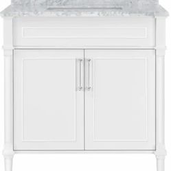 Aberdeen 36 in. W x 22 in. D x 34.5 in. H Bath Vanity in White with White Carrara Marble Top