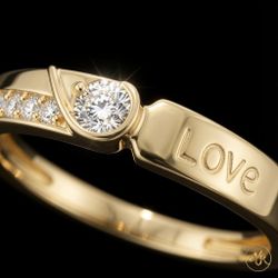 14K Pure Gold - Lab Diamond Stackable Love Engraved Ring