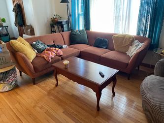 Rust Orange Fabric Sectional Sofa