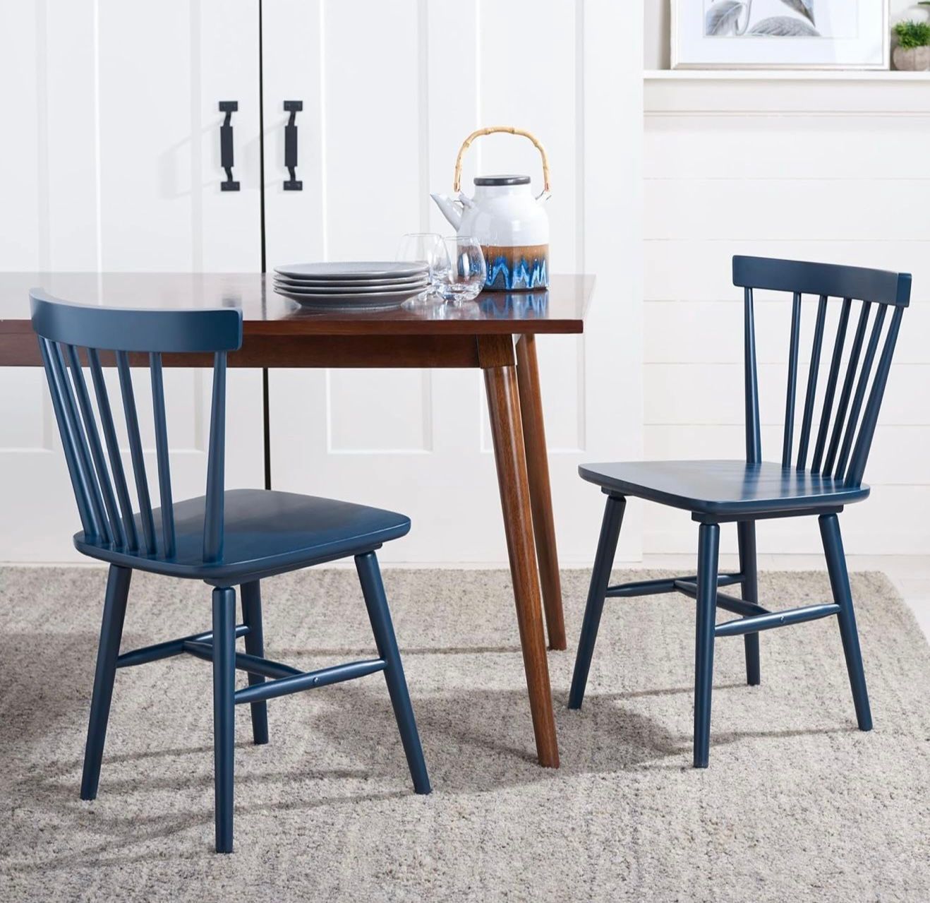 Home Collection Winona Navy Blue Solid Wood Windsor Spindle Back Dining Chair Set of 2( AB54)