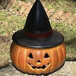 Magic Tea Light Ceramic Orange Pumpkin Jack O Lantern Halloween Porch Decor