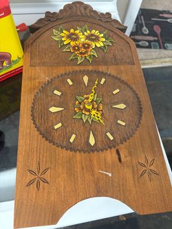 Vintage Wooden Wall Clock with Floral Design