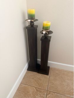 Pier 1 wood floor candle holders