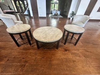 Stone Top Round Coffee Table And 2 End Tables