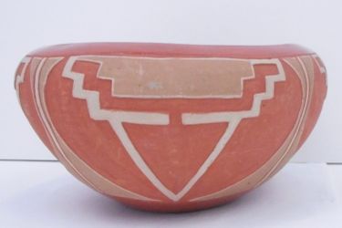 Tomasita Montoya  b.1899 San Juan Pueblo Tewa Redware Kiva Steps Vessel Bowl
