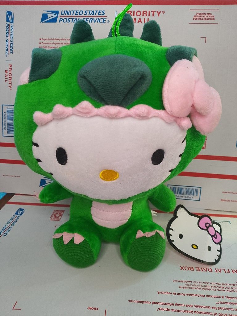 Hello Kitty 11.5” Green Dinosaur Plush Toy Stuffed Animal Sanrio Dino Godzilla