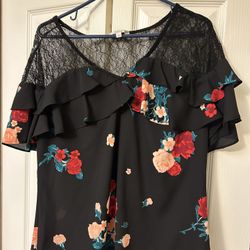 Candies New Womens Large Ruffles Blouse Top Floral Lace Multicolor