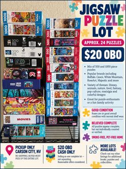 JIGSAW PUZZLE LOT — APPROX. 24 PUZZLES — $20 OBO