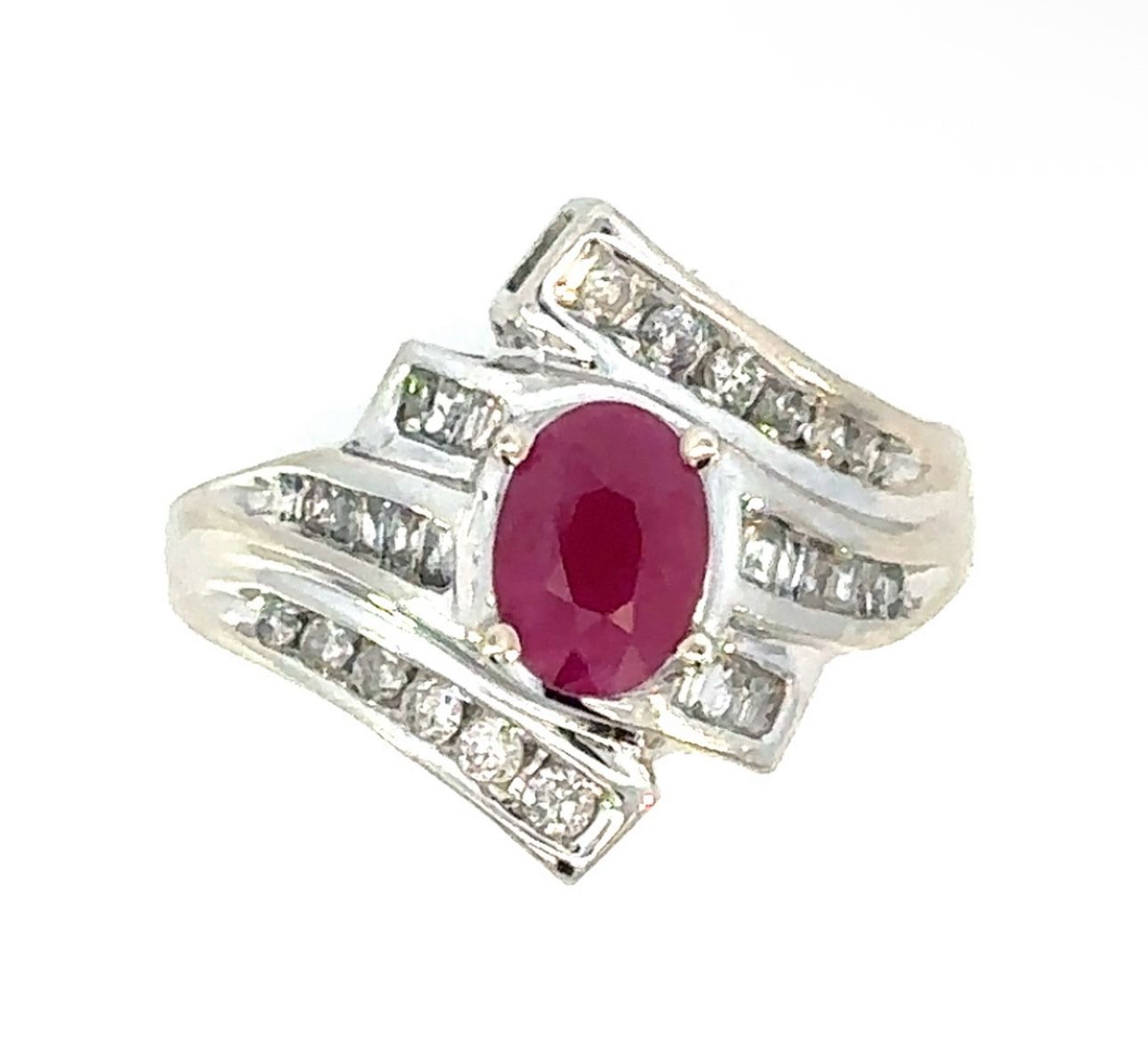 Woman’s Ladies 10k White Gold Red Stone And Diamond Ring Size 6.5 GP3112317