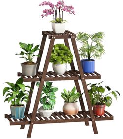 Plant Stand Bamboo for Indoor Outdoor Tiered Plant Shelf 8 Potted Flower Holder Ladder Rack Garden Balcony Living Room Patio(3 Tier Brown)