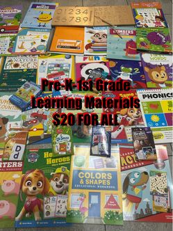 Kids learning workbooks/ flashcards and tracing wooden boards