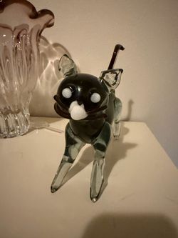 Vintage Barbini Murano Italy Art Glass Black Cat Figurine – 8” × 7.5” – Label
