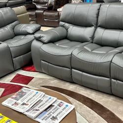 Huge Clearance Sale. Madrid, Gray Leather Reclining Sofa And Loveseat Set Only $1199. Easy Finance Option. Same-Day Delivery.