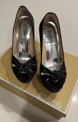 Michael Kors Women’s Black Peep Toe Pump Stiletto Heels w/ Bow Accent