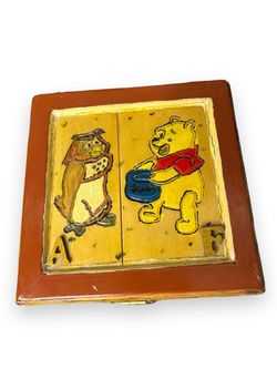 Vintage 1998 Winnie The Pooh & Owl Hand-Painted Wooden Sankyo Music Box