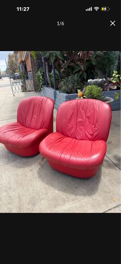 Vintage leather swivel slide Club Chairs
