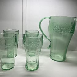 Vintage Coca-Cola Plastic Bell Soda 5pc set Pitcher & 4 Drinking Cups
