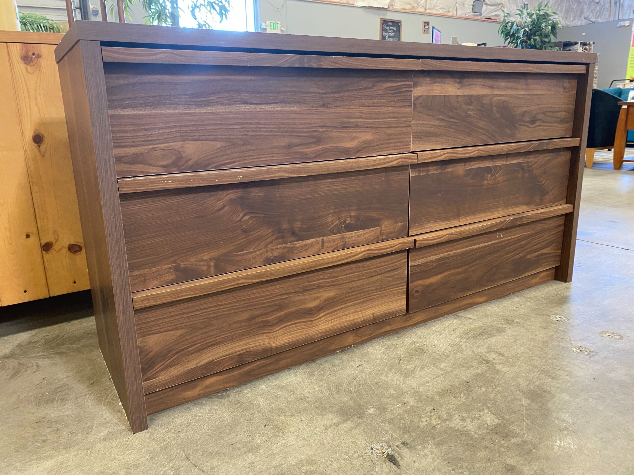 Rustic Walnut 6 Drawer Lowboy Dresser