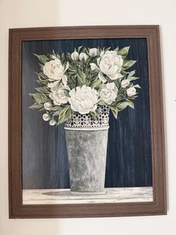 Framed White Peony Floral Wall Art