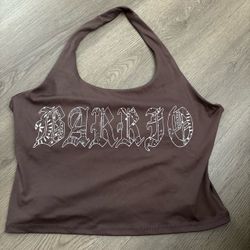 Barrio Graphic Halter Crop Top Brown size XL