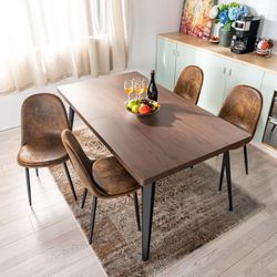 Sunflower Brown Suede Dining Chair Set of 4, Metal Frame