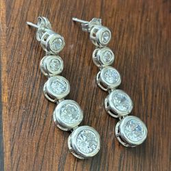 925 Sterling Silver Bezel Set Drop Earrings