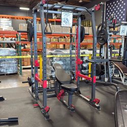 Home Gym Smith Machine Squat Rack Power Cage with Olympic Bench  