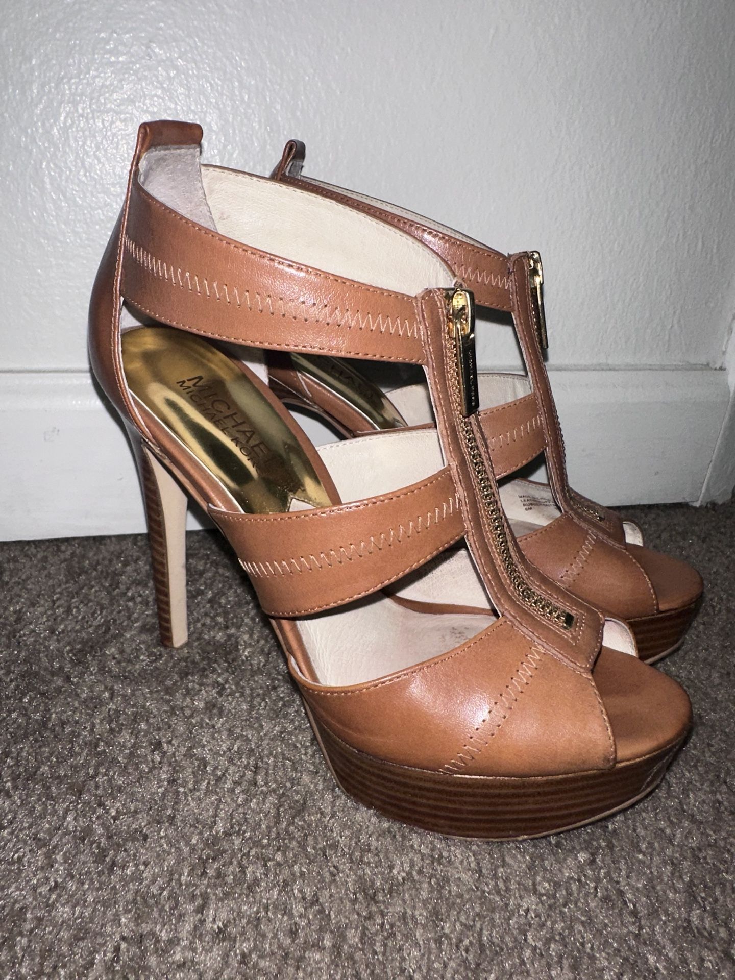 Michael Kors Brown Leather Top Zipper Stilettos (Size 6) - $35 LOCAL MEETUP ONLY