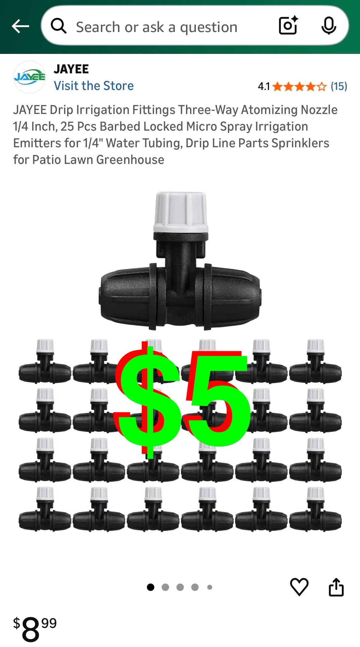 Drip Irrigation Fittings Three-Way Atomizing Nozzle 1/4 Inch, 25 Pcs Barbed Locked Micro Spray Irrigation Emitters for 1/4" Water Tubing, Drip Line Pa