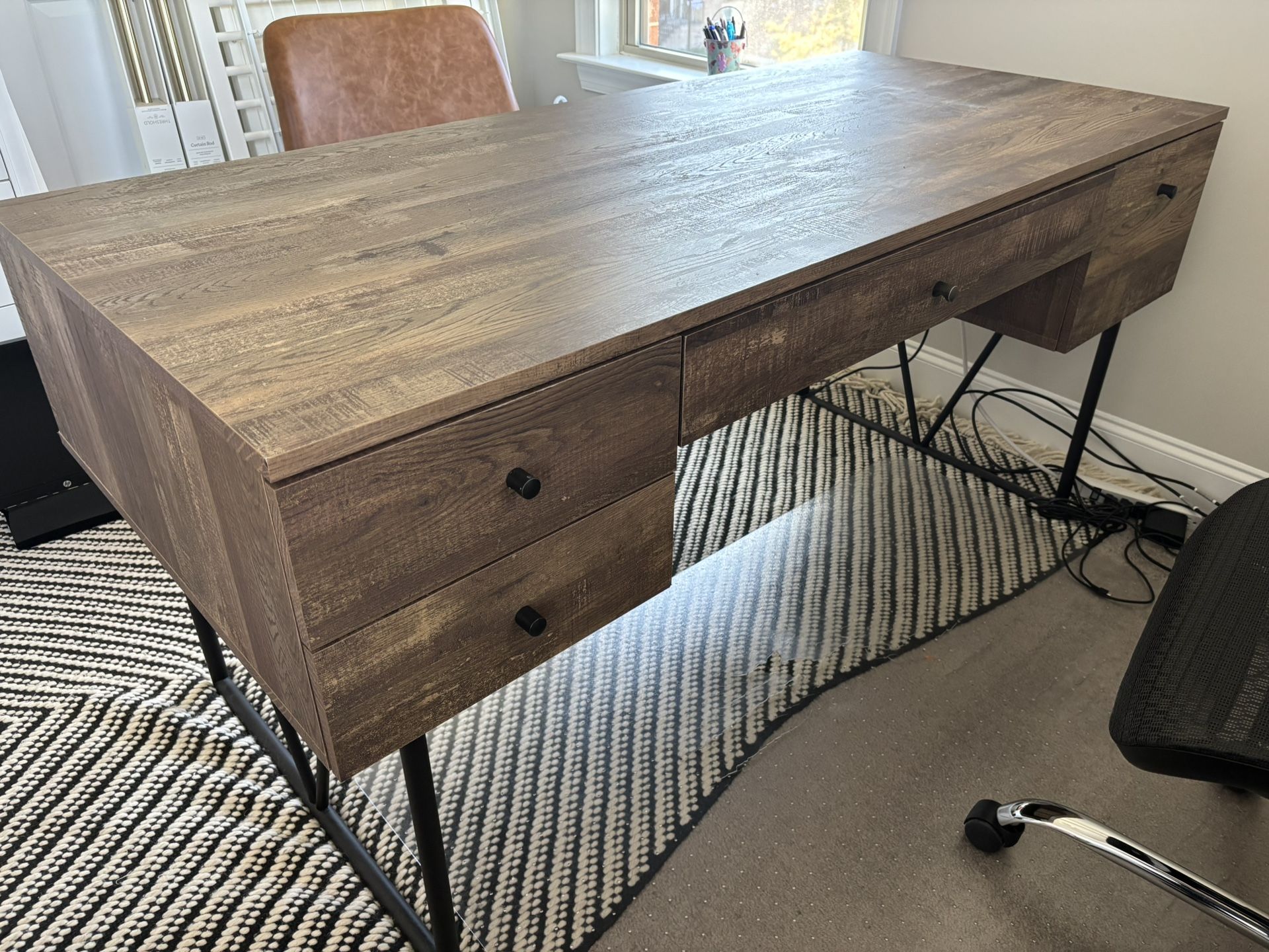 Wood Office Desk (with Built In Book Case)