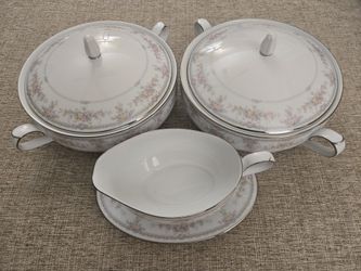 Noritake Veranda (3015) 6-Piece Serving Set | 2 Covered Vegetable Bowls & Gravy Boat