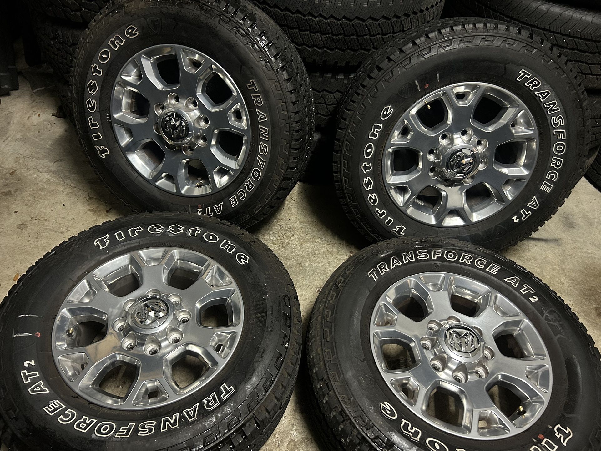 Dodge 8 lug rims and tires factory like new oem set GM truck diesel Firestone