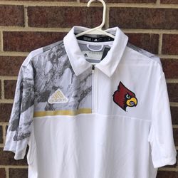 NEW Adidas Polo Lousville Cardinal Logo 1/4 Zipper  White GG2897 Mens Size Large