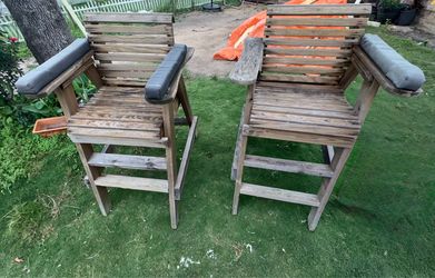 Pair of Custom Heavy-Duty Wooden Beach House Bar Stools / Patio Chairs