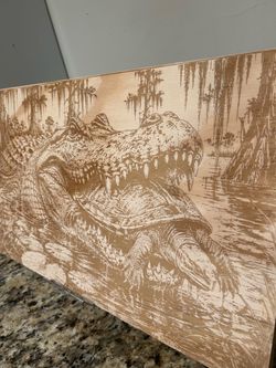Laser Engraved Alligator Swamp Wood Art Panel