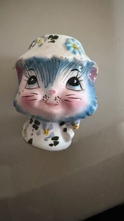 Vintage Ceramic Cat Figurine with Floral Hat
