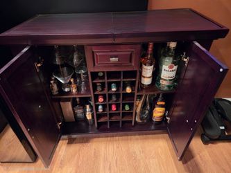Dark Wood Bar Cabinet with Wine Rack