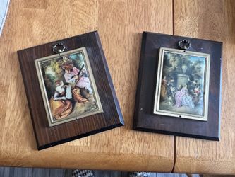 Victorian Fabric Smooth Tapestry Style Vintage Wooded Mounted Pictures 6" x 5"