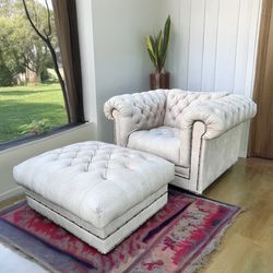 Vintage Chesterfield Chair and Ottoman
