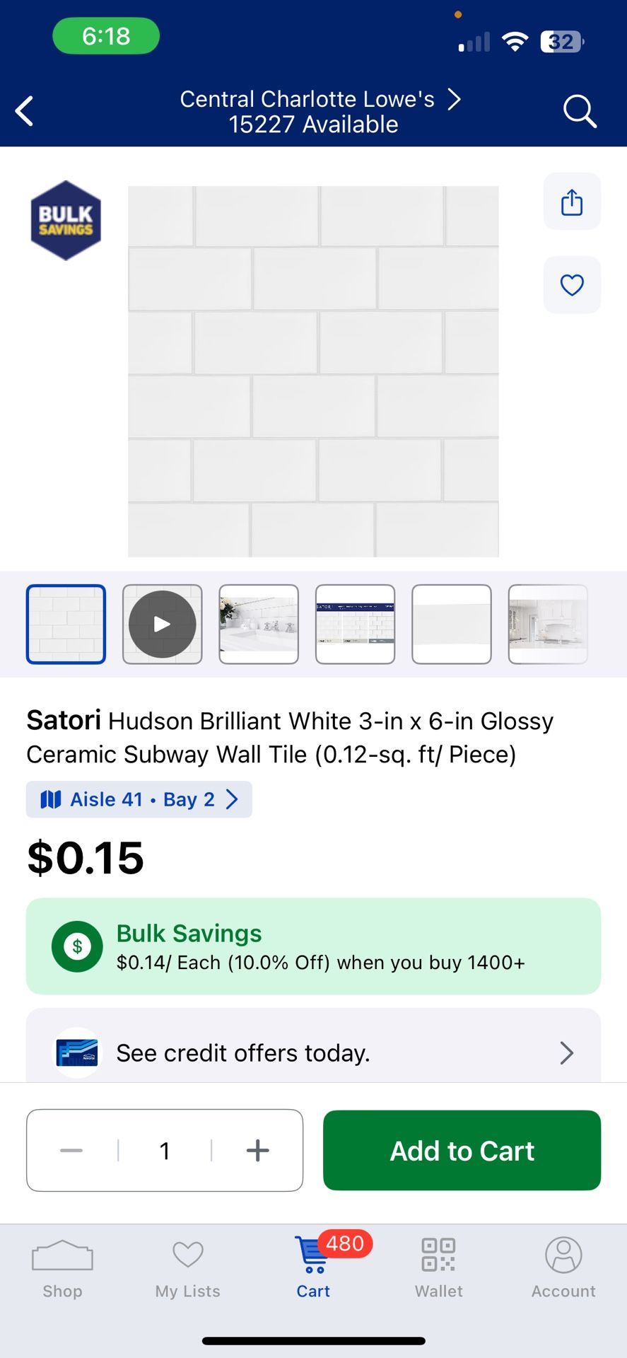 Satori Hudson Brilliant White Glossy ( $9 Per a box
