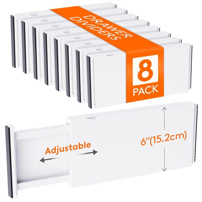 Lifewit 8 Pack Drawer Dividers Plastic 6" High, 13.5-22" Adjustable Drawer Organizers for Clothes, Expandable Dresser Separators in Bedroom/Bathroom/K