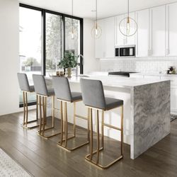 Grey Barstools — Marcelena Upholstered Counter Stool with Metal Frame (all 4)