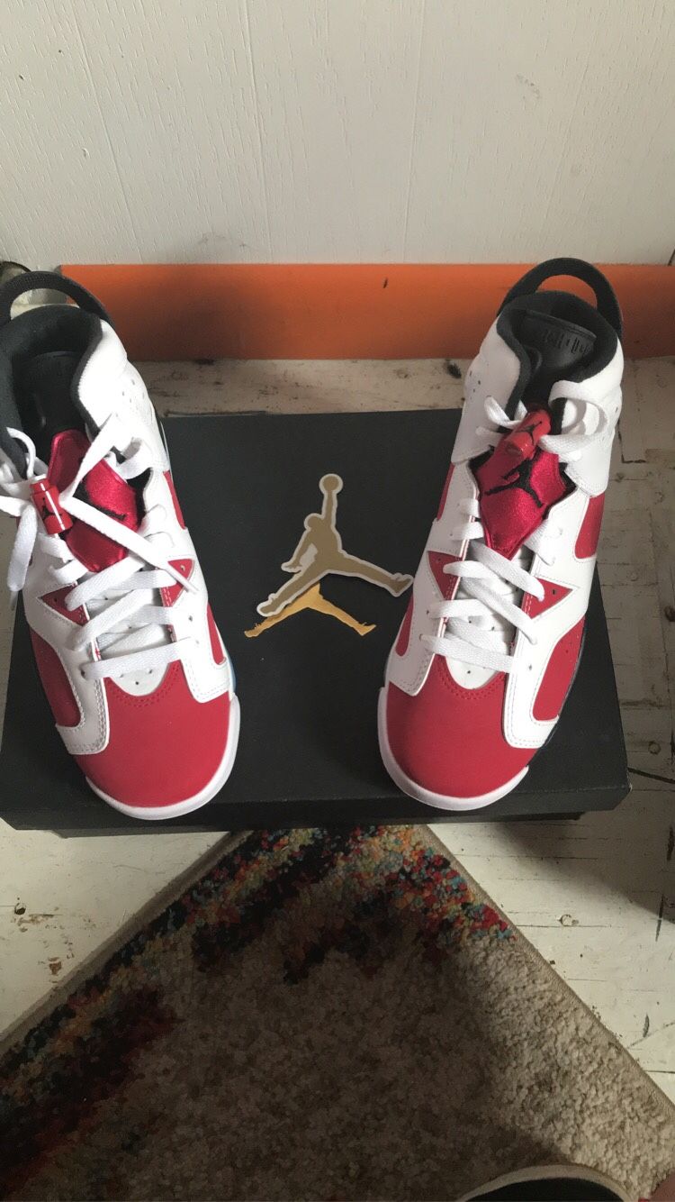 Jordan Carmine 6's Red White Clear Blue Sole 5Youth