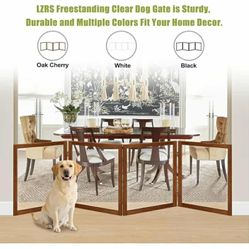 New Extra-Wide Clear Dog Gate for Indoor Use - Transparent Pet Fence with Solid Hardwood and Plastic Board, Stylish & Durable freestanding Pet Gate fo