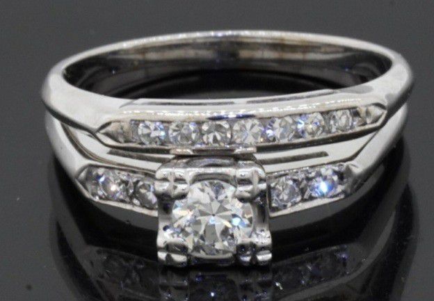 Vintage 14K WG VS2/G .60ct diamond bridal ring set w/.36ct center appraised $4k