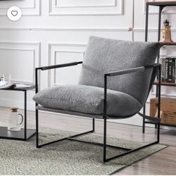 Gray Sling  Accent Chair with Black Metal Frame